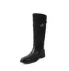 Botas altas Lancui, estilo retro, en un hermoso diseño de bloques de color marrón, con punta redonda, tacón grueso y silueta de bota western, botas de caña larga, botas de montar de caña alta para mujer