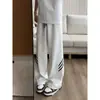 Pantalones de chándal Americanos Blancos y Grises para Hombre Otoño e Invierno Nuevos de Cintura Alta Pierna Recta Casual Sueltos Cargo Pierna Ancha Largos