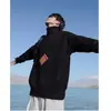 Suéter Gola Alta Japonês Masculino Outono e Inverno Quente Cor Sólida Base Suéter Pulôver Casual Solto