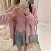 Traje de Dos Piezas de Punto Retorcido Estilo Coreano Otoño Estilo Perezoso Chaleco + Chaqueta Cardigan de Cuello en V Holgada Simple Color Puro para Mujer