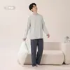 Algodón LyocellPijama para Hombre Primavera y Otoño Manga Larga Pantalón Largo Ropa Sencilla para Casa Estilo Delgado Conjunto Casual Otoño e Invierno
