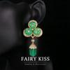 Estilo de corte europeu e americano design de personalidade temperamento elegante brinco pendente colar banho ouro real terno verde fresco