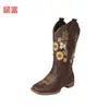 Botas de cano alto para comércio exterior em estoque 2026 inverno Comércio exterior europeu e americano botas de montaria de sola reta tamanho grande bordadas com girassol