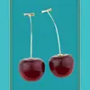 2025 Lindos Accesorios para Orejas de Frutas Estilo Girly Pendientes de Cereza de Alta Gama para Mujer Largos Personalizados de Acrílico Cereza