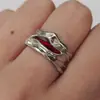 Yongye Xinghe Ling Miaomiao Mesmo Estilo Anel de Dedo Vermelho Escuro Noite Lava Temperamento Branco Anel de Dedo Indicador Aberto Feminino