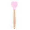 Colher de silicone em formato de coração de cor sólida, cabo de madeira, colher com isolamento térmico, antiaderente, resistente a altas temperaturas, utensílios domésticos para assar, culinária criativa