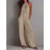 Comércio Exterior Transfronteiriço Roupas Femininas 2026 Novo Estilo Resort Europeu e Americano Macacão Branco Puro com Costas Nuas e Uma Alça Perna Larga