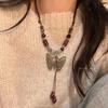 Collar de mariposa de cerámica vintage de estilo chino hecho a mano, estilo étnico femenino, moda nacional, estilo antiguo, cadena de clavícula, collar con cordón, venta al por mayor
