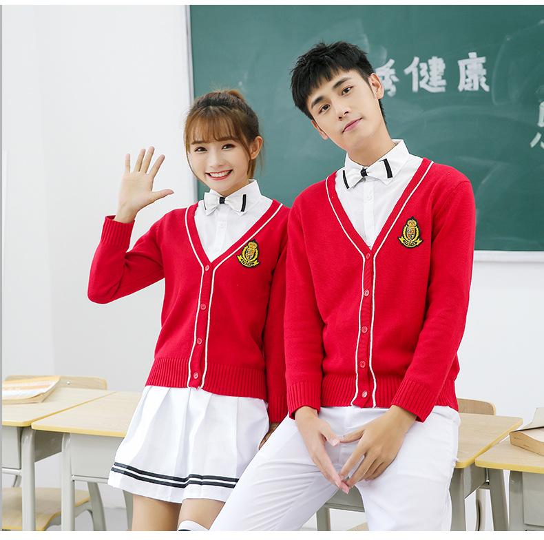 红开衫+白条纹裙_11