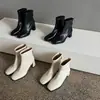 Botines elásticos de PU para mujer, botines ajustados, nuevo estilo otoño e invierno, punta redonda, cremallera trasera, tacón alto grueso, botines cortos elásticos, talla 40