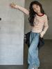 Camiseta de manga larga para niña, primavera y otoño 2025, nueva camiseta de moda informal a rayas con cuello redondo para niños, camisa básica de primavera