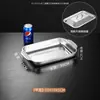 ¡Wow Transfronterizo! - Plato Rectangular para Pescado a la Parrilla de Acero Inoxidable con Tapa, Extra Grueso, con Doble Asa, Uso Doméstico, Plato Rectangular Profundo Integrado, Plato para Mariscos