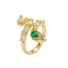 Nuevo Anillo Abierto de Serpiente con Zirconia Esmeralda Estilo Chino Lujo Ligero Anillo de Dedo Índice de Gama Alta Joyería de Moda Tendencia Venta al por Mayor