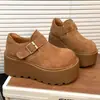 Sapatos Birkenstock-Style Vintage Versáteis de Solado Grosso Aumentadores de Altura com Cobertura Total para Mulheres, Novo Modelo Primavera 2026, Mocassins Slip-On para Pessoas Baixas