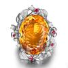 Anel Tesouro Cor Flor de Cerejeira Citrino Super Brilhante de Luxo Galhos de Flores e Folhas com Diamante em Forma de Ovo Anel de Diamante Amarelo