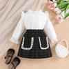 Comércio exterior Desgaste Infantil Transfronteiriço Estilo Perfumado da Menina Lace Bordado Top Xadrez Saia Curta Moda Conjunto de Duas Peças para Crianças de Pequeno e Médio Porte