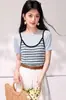 Tiro Real Hay 2026 Verano Diseño Estilo Francés Color Rayado Bloque de Color Camiseta de Manga Corta Moda Adelgazante Único Top