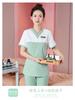Traje blanco de manga corta con cuello en V para SPA, salón de salud, pedicurista, ropa de trabajo de verano para esteticista de salón de belleza para mujer