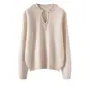 Baicai Rong 26º Outono/Inverno Novo Estilo Cashmere Gola V Cor Sólida Padrão Ondulado Manga Longa Tricô Suéter Elegante Versátil