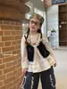 Novo Estilo Top Camisola Doce de Renda Patchwork para Meninas com Acabamento em Renda Conjunto de Duas Peças -110138