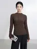 Top de Ropa Interior de Principios de Primavera con un Diseño Elegante, Corte Ajustado, Mangas Largas, Sensación de Alta Gama, Color Sólido, Camiseta Simple de Issey Miyake