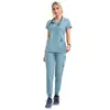 Uniforme de Scrub Hospitalar Secagem Rápida Cor Sólida Roupa de Trabalho Manga Curta para Médico Uniforme para Spa Beleza Conjunto de Duas Peças Uniforme de Scrub Profissional