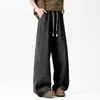 Calça Jeans Masculina Patchwork Listrado Desgastado Outono Streetwear Americano Lavado Sabre Perna Larga Calça Reta Solta Retrô