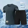 Terno Casual Ice-Feel Masculino Verão Respirável Secagem Rápida Elástico Manga Curta Shorts Terno Esportivo Masculino Moderno