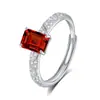 Joias Hui Kai 2025 Novo Anel de Prata S925 Feminino Retrô Retangular Corte Flor de Gelo 5*7 Pedra de Cristal Natural Decoração de Mão