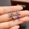 Pendientes de Botón Populares de Zafiro Transfronterizos para Mujer, Estilo de Gama Alta de Nicho, Joyería de Plata 925, Moda 4*6, Ventas Directas de Fábrica
