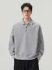 Sudadera con Cuello Polo para Hombre Anyang 2026 Otoño/Invierno de Peso Pesado con Mangas Ranglán Pulóver Holgado Casual Color Sólido Ropa