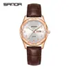 Reloj Transfronterizo Sanda Moda Reloj de Cuarzo 30m Resistente al Agua Estilo Coreano para Mujer Simple Incrustado de Diamantes Calendario Doble Correa de Cuero