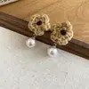 Pendientes de Moda con Colgante de Flor de Punto y Perlas Estilo Otoño e Invierno Diseño de Nicho de Gama Alta Pendientes Personalizados
