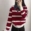 Suéter de Punto a Rayas de Contraste Estilo Coreano Otoño Invierno Nuevo Holgado Estilo Universitario Cuello Suéter Casual Top