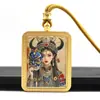 Thangka Dourado Pintado à Mão Parcial Passado e Presente Pingente Thangka Zakhilaam Colar Thangka de Aço Titânio Dez Fases
