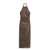Exportação Transfronteiriça 2025 Verão Novo Estilo Europeu e Americano Sexy Acessórios de Metal Vestido Midi Gola Halter 3564092