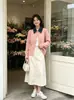 Suéter de Retazos de Mezclilla Estilo Coreano Retro de Dos Piezas Falsas Ropa Exterior para Mujer Otoño/Invierno Nuevo Diseño Solapa Punto Reductor de Edad
