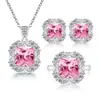 Bestseller transfronterizo: gema de color de cinco quilates, juego de tres piezas de joyería de collar, aretes y anillo de zirconia cuadrada de ocho corazones y ocho flechas