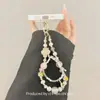 [Cristal Rosa Translúcido] Cadena Original Elegante Transparente y Versátil de Cuentas para Teléfono Móvil, Colgante Brillante para Teléfono Móvil, Colgante de Nicho