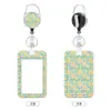 Portatarjetas de plástico con estampado floral, portatarjeta de identificación para credencial de trabajo con cordón y hebilla retráctil, protector para credencial de empleado y tarjeta de autobús