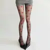 Meia-calça Fina Jacquard com Bolinhas Grandes Vermelhas Cruzada de Seda Preta com Bolinhas Grandes Vermelhas