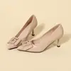 Zapatos de Tacón Alto Color Nude para Mujer con Tacón Fino Nuevos 2026 Primavera y Otoño Zapatos de Salón de Charol con Lazo y Punta Fina Zapatos Profesionales para el Trabajo