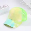 Celebridade da Internet Feminina Boné de Beisebol Tie-Dye Respirável para Rabo de Cavalo Novo Camuflado Estampado Boné com Aba Longa para Sombra Boné de Rede