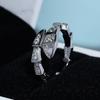 Anillo de hueso de serpiente de plata de imitación de estilo coreano con incrustaciones de diamantes, anillo abierto con cabeza de serpiente de diamantes, joyería de una sola pieza, entrega al por mayor