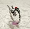 Anillo de Plata Tailandesa Año del Dragón para Hombre Anillo Abierto Popular de Comercio Electrónico Transfronterizo Anillo de Dragón con Gema Roja Joyería Anillo para Mujer Venta al por Mayor