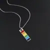 Collar para Hombre Colgante Rectangular Arcoíris de Seis Colores Cadena de Lana Celebridad de Internet para Mujer Simple Elegante Hip-Hop Accesorios de Acero Inoxidable