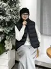 Chaleco acanalado de algodón ligero con grafeno para mujer, nuevo estilo invierno 2026, negro, adelgazante, cuello alto, prenda exterior cálida