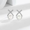 Pendientes de perlas cruzadas de plata de ley S925 de imitación, ligeros, de lujo y de alta gama, de estilo coreano, elegantes y de celebridades de Internet.