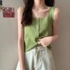 Nueva Camisola Tejida de Cuello Cuadrado Pequeña para Niñas Moda Sexy Ropa Exterior Interior Corta Color Sólido Seda de Hielo Camiseta Base