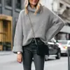 Otoño e Invierno 2025 Nuevo Popular Transfronterizo Europeo y Americano Amazon Ebay Suéter Holgado de Cuello Alto Ropa de Punto para Mujer